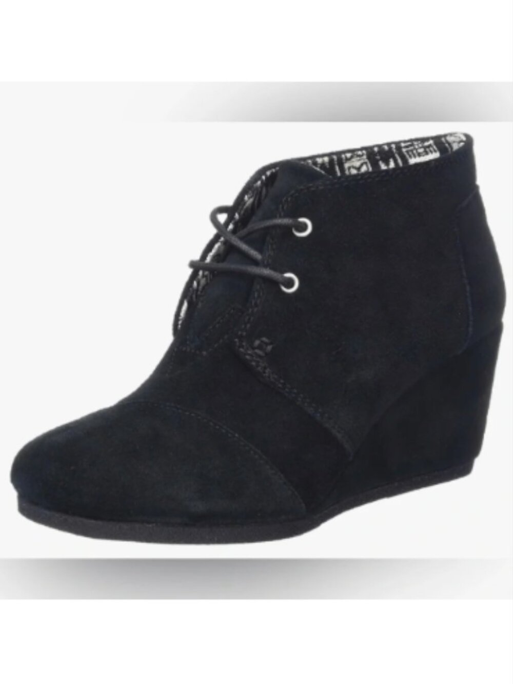 NWOB Toms Desert Wedge Lace-Up Ankle Bootie, Black Suede - Size 10